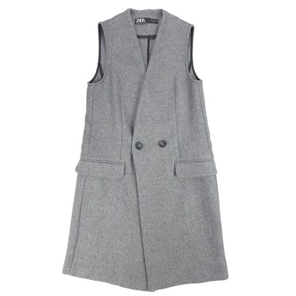 NEW Zara Wool Long Double Breasted Tailored Duster Vest Sleeveless Coat Small - Picture 1 of 8